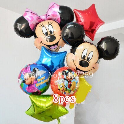  8pcs / lot ȣ ǳ Ʈ Ű ̴ 峭 Ƽ ǳ   /Free shipping 8pcs / lots Foil Balloons Set Mickey Minnie children&s toys wholesale party ballo